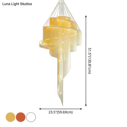 Sleek Spiral Tassel Chandelier: Modern 4-Light Ceiling Fixture for Hall