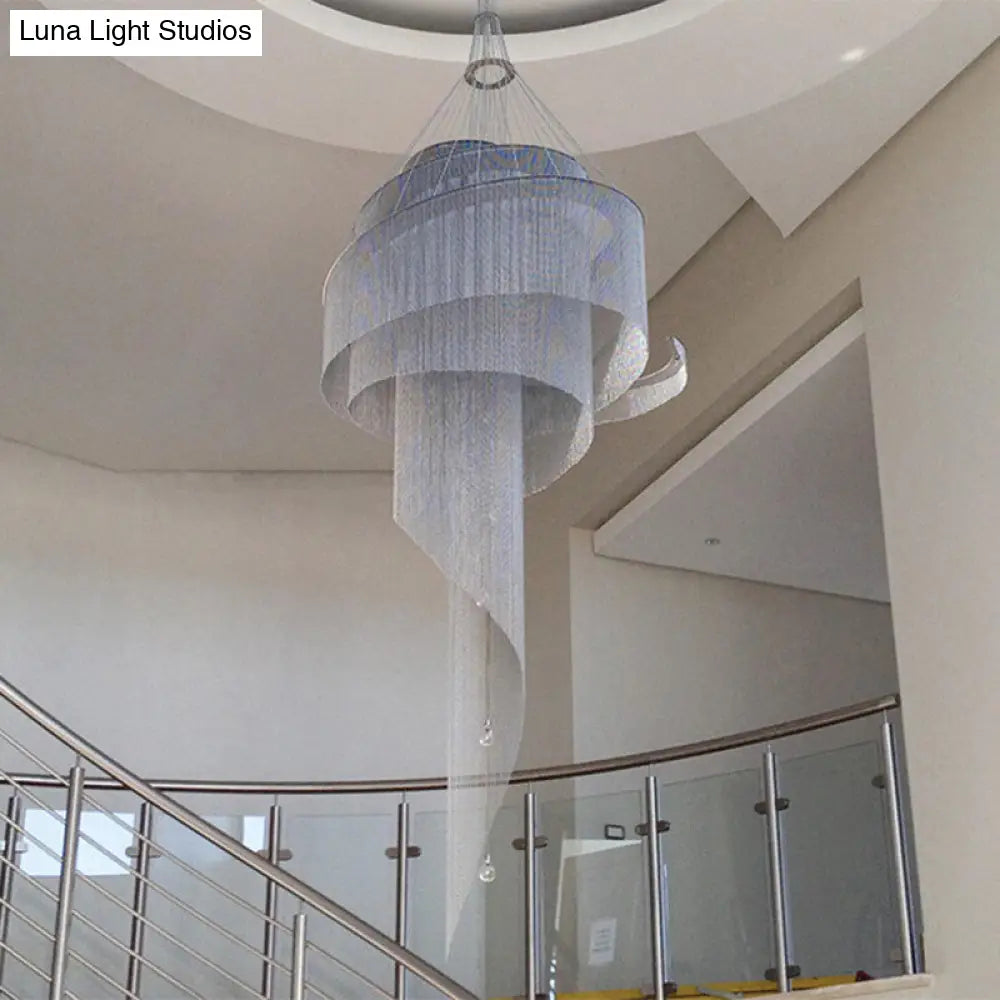 Sleek Spiral Tassel Chandelier: Modern 4-Light Ceiling Fixture for Hall