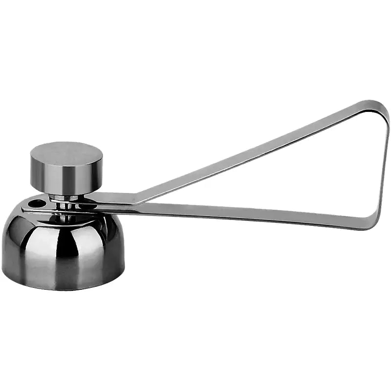Shiny stainless steel egg topper set with rounded base and long handle for precise kitchen egg cutting and cracking