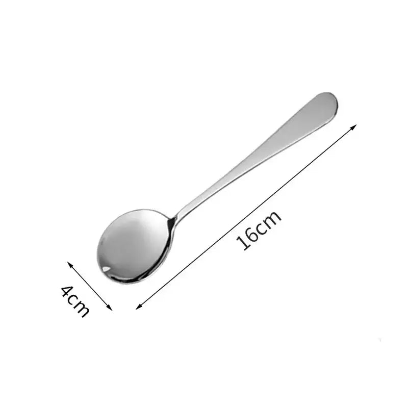 A sleek 16cm stainless steel spoon with polished finish and rounded bowl integrated in decorbites garlic press tool