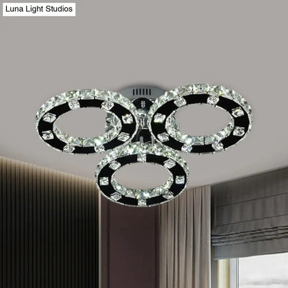 DecorBites™ DecorBites™ Sleek Stainless-Steel LED Ceiling Light with Cur Crystal Shade - 3-Ring Semi Mount Fixture