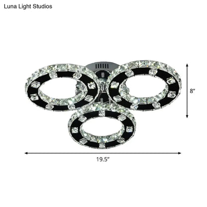 DecorBites™ DecorBites™ Sleek Stainless-Steel LED Ceiling Light with Cur Crystal Shade - 3-Ring Semi Mount Fixture