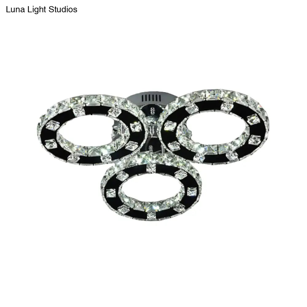 DecorBites™ DecorBites™ Sleek Stainless-Steel LED Ceiling Light with Cur Crystal Shade - 3-Ring Semi Mount Fixture