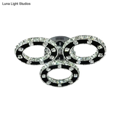 DecorBites™ DecorBites™ Sleek Stainless-Steel LED Ceiling Light with Cur Crystal Shade - 3-Ring Semi Mount Fixture