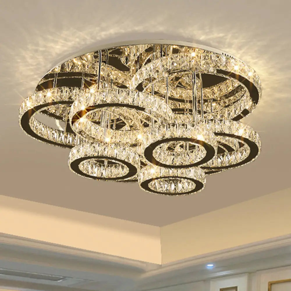 DecorBites™ DecorBites™ Sleek Stainless-Steel LED Crystal Flush Mount Ceiling Light