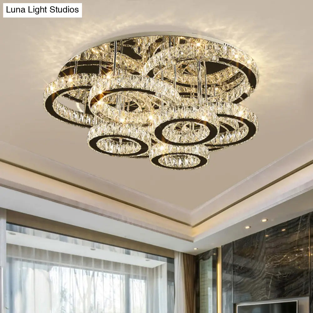 DecorBites™ DecorBites™ Sleek Stainless-Steel LED Crystal Flush Mount Ceiling Light
