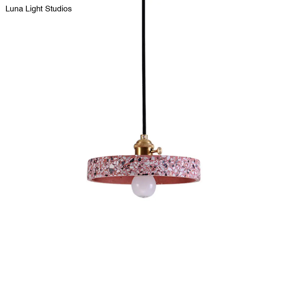 Sleek Terrazzo Single Pendant Lamp: Round Bedside Hanging Light Fixture with Rotary Switch