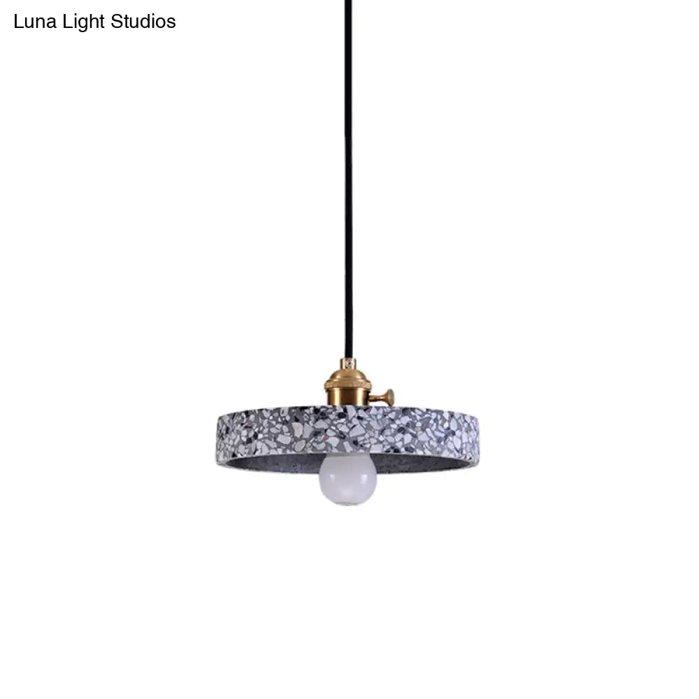 Sleek Terrazzo Single Pendant Lamp: Round Bedside Hanging Light Fixture with Rotary Switch