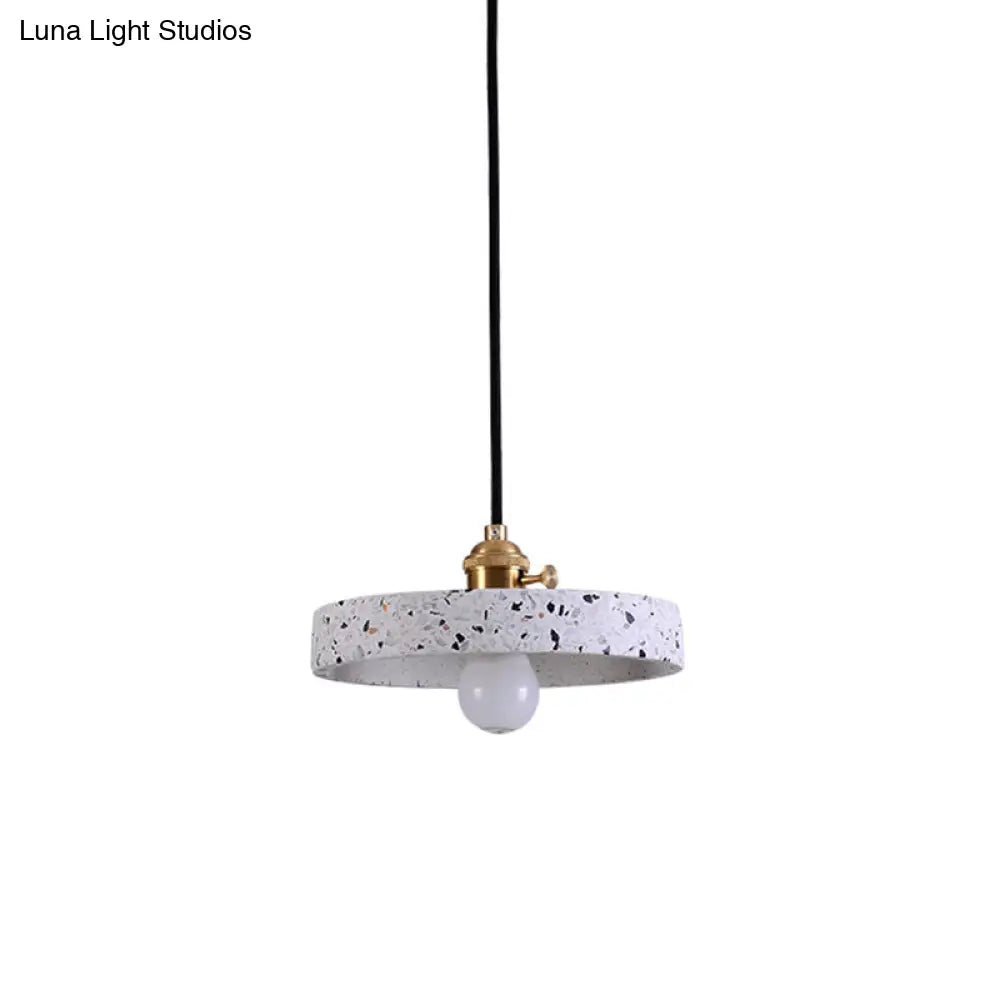 Sleek Terrazzo Single Pendant Lamp: Round Bedside Hanging Light Fixture with Rotary Switch