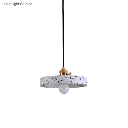 Sleek Terrazzo Single Pendant Lamp: Round Bedside Hanging Light Fixture with Rotary Switch