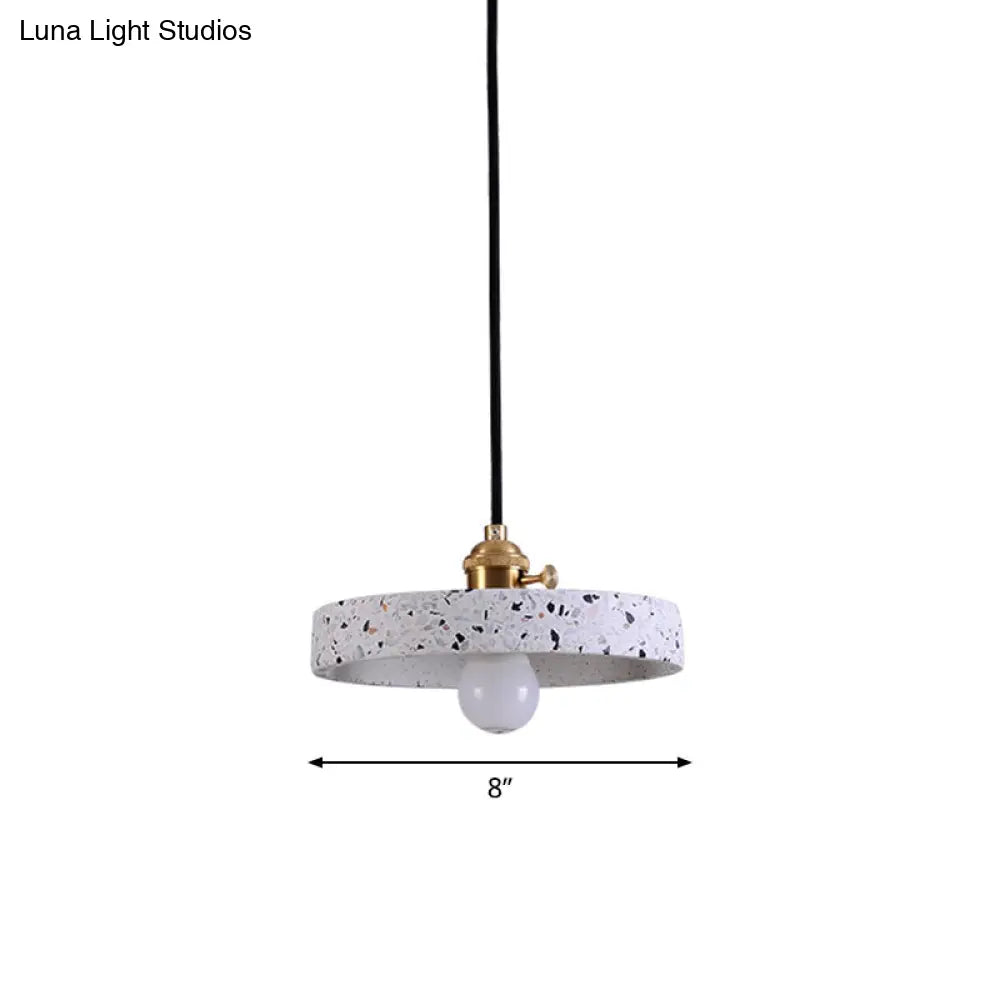 Sleek Terrazzo Single Pendant Lamp: Round Bedside Hanging Light Fixture with Rotary Switch