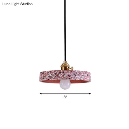 Sleek Terrazzo Single Pendant Lamp: Round Bedside Hanging Light Fixture with Rotary Switch