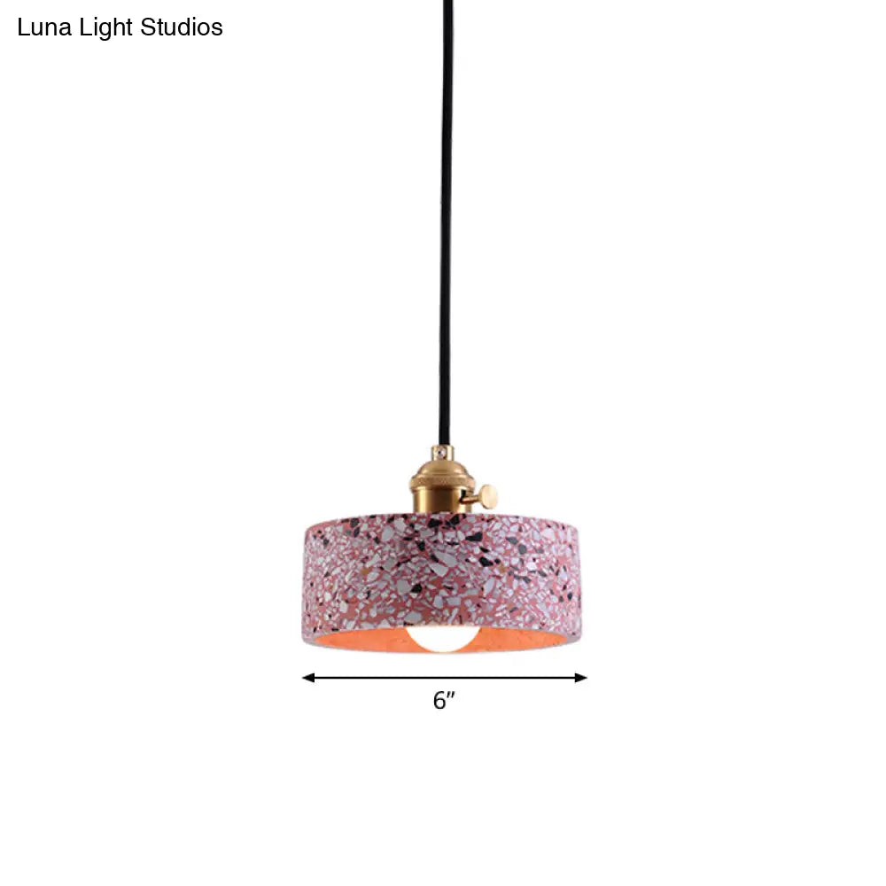 Sleek Terrazzo Single Pendant Lamp: Round Bedside Hanging Light Fixture with Rotary Switch