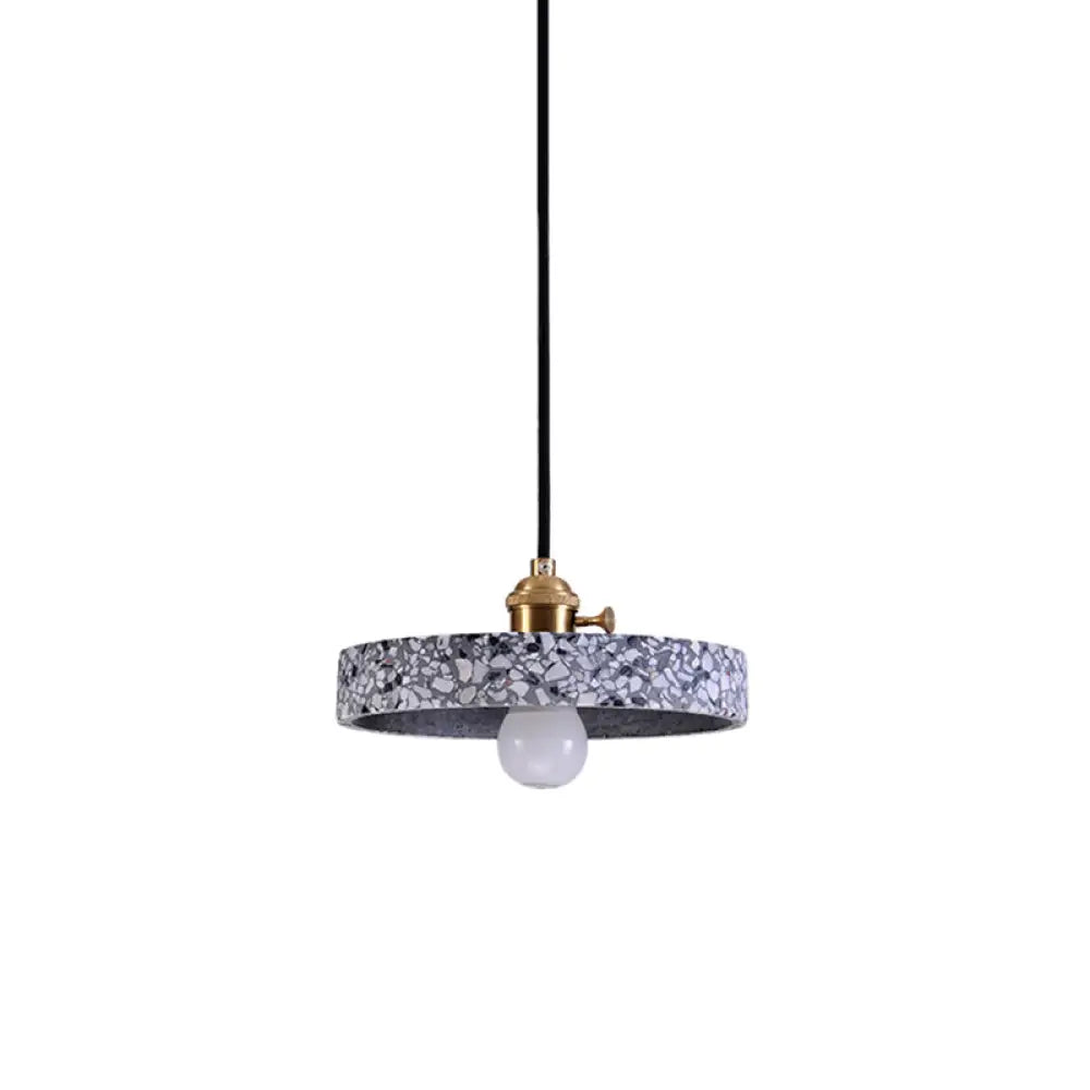 Sleek Terrazzo Single Pendant Lamp: Round Bedside Hanging Light Fixture with Rotary Switch