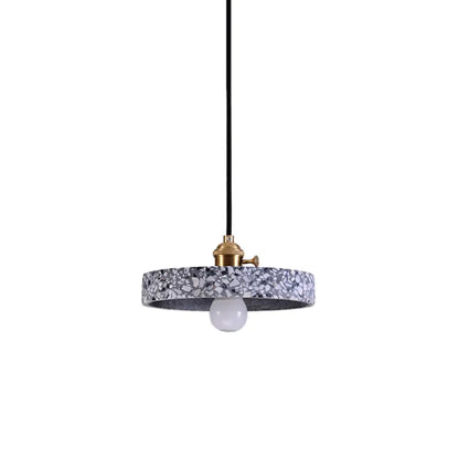 Sleek Terrazzo Single Pendant Lamp: Round Bedside Hanging Light Fixture with Rotary Switch