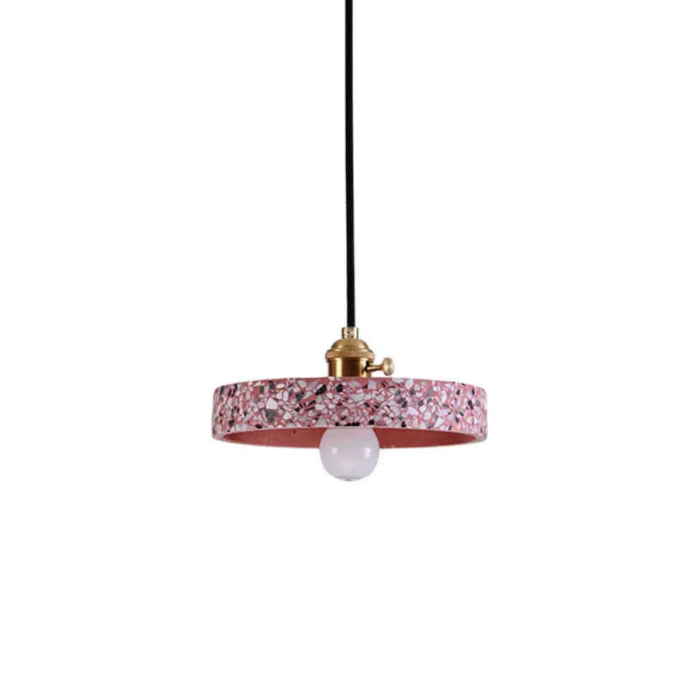 Sleek Terrazzo Single Pendant Lamp: Round Bedside Hanging Light Fixture with Rotary Switch