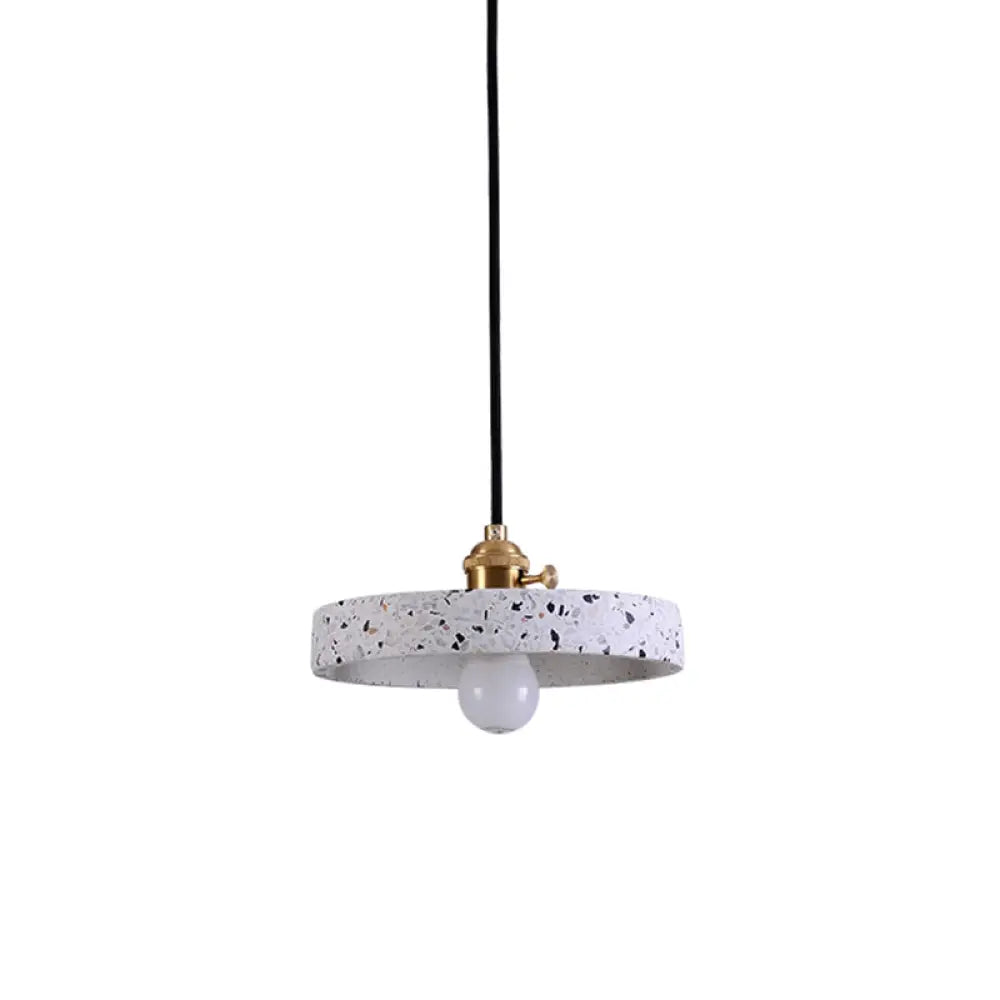 Sleek Terrazzo Single Pendant Lamp: Round Bedside Hanging Light Fixture with Rotary Switch