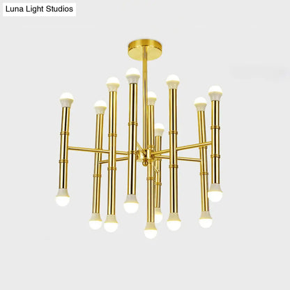 Lámpara colgante tubular elegante dorada - Lámpara de techo moderna metálica de 18 bombillas para sala de estar
