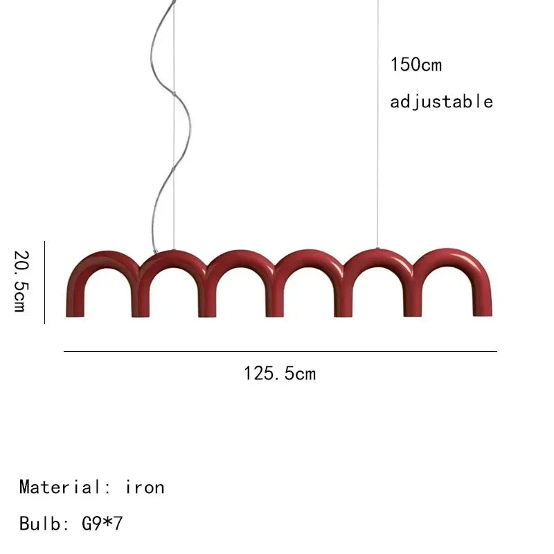 Sleek U-Shaped Chandelier for Bedroom and Kitchen - Dark red / 6000k cold white - Chandelier