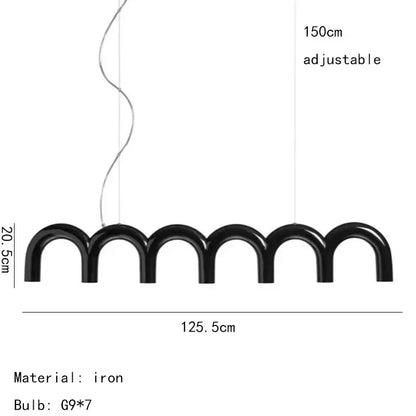 Sleek U-Shaped Chandelier for Bedroom and Kitchen - long Black / 6000k cold white - Chandelier