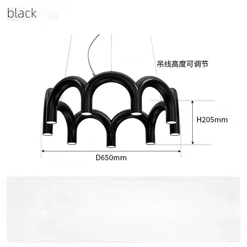 Sleek U-Shaped Chandelier for Bedroom and Kitchen - round Black / 4000K Neutral light - Chandelier