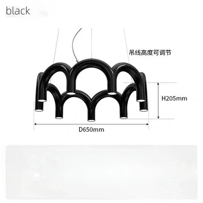 Sleek U-Shaped Chandelier for Bedroom and Kitchen - round Black / 4000K Neutral light - Chandelier