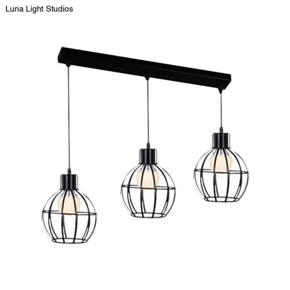 Sleek Vintage Black Metallic Ceiling Lamp - Global Suspended Light with Cage Shade