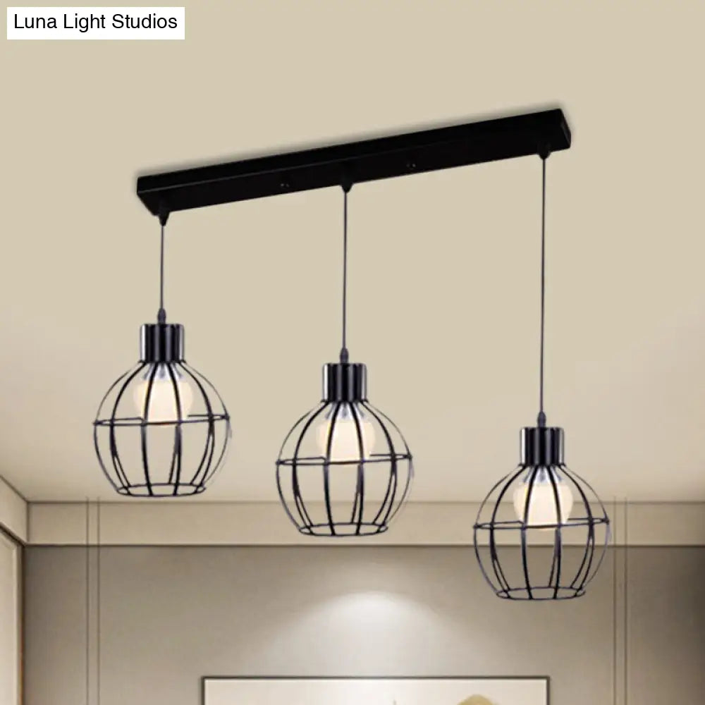 Sleek Vintage Black Metallic Ceiling Lamp - Global Suspended Light with Cage Shade