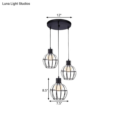 Sleek Vintage Black Metallic Ceiling Lamp - Global Suspended Light with Cage Shade