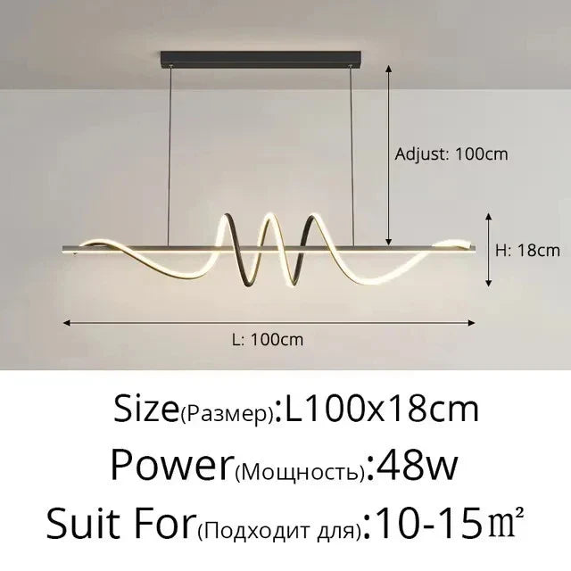 Sleek Wavy Pendant Lights for Dining Room - Black 100CM / 3 Color No Remote