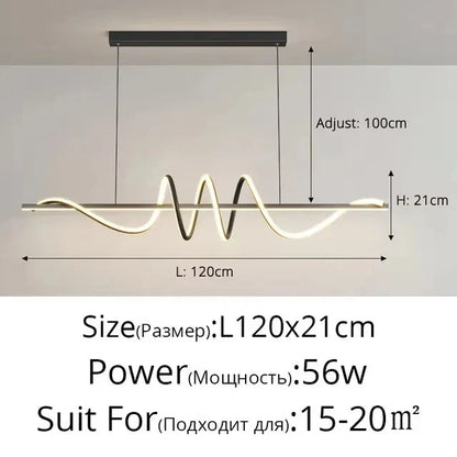 Sleek Wavy Pendant Lights for Dining Room - Black 120CM / Dimmable with remote