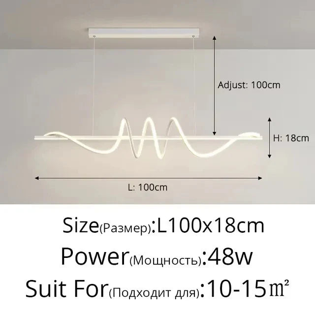Sleek Wavy Pendant Lights for Dining Room - White 100CM / 3 Color No Remote
