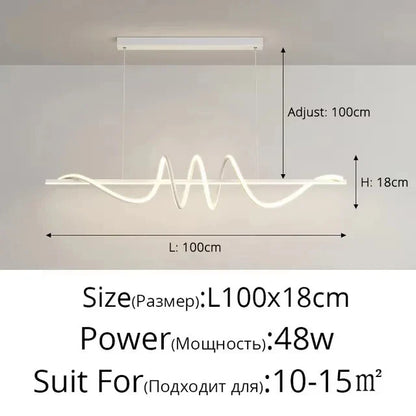Sleek Wavy Pendant Lights for Dining Room - White 100CM / 3 Color No Remote