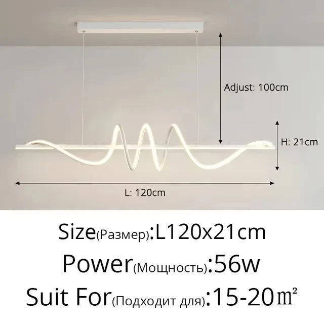 Sleek Wavy Pendant Lights for Dining Room - White 120CM / 3 Color No Remote