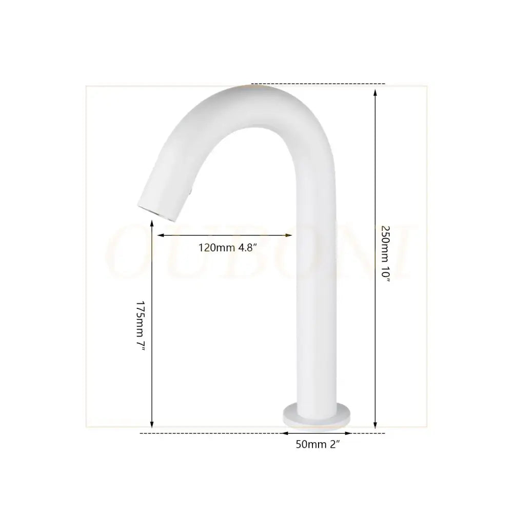 A sleek white ceramic automatic sensor bathroom faucet with curved spout and cylindrical base for modern use