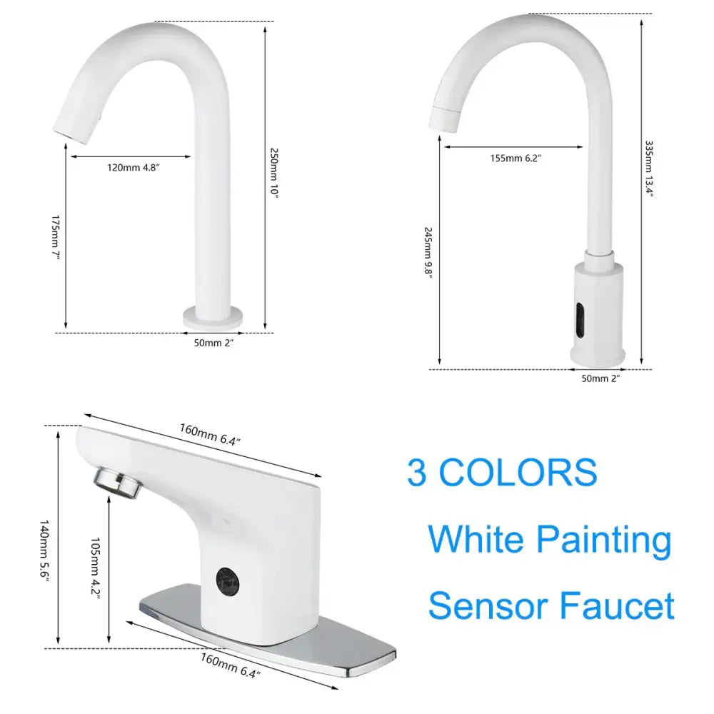 White painted automatic sensor bathroom faucet with sleek curved spout and modern sensor bathroom design