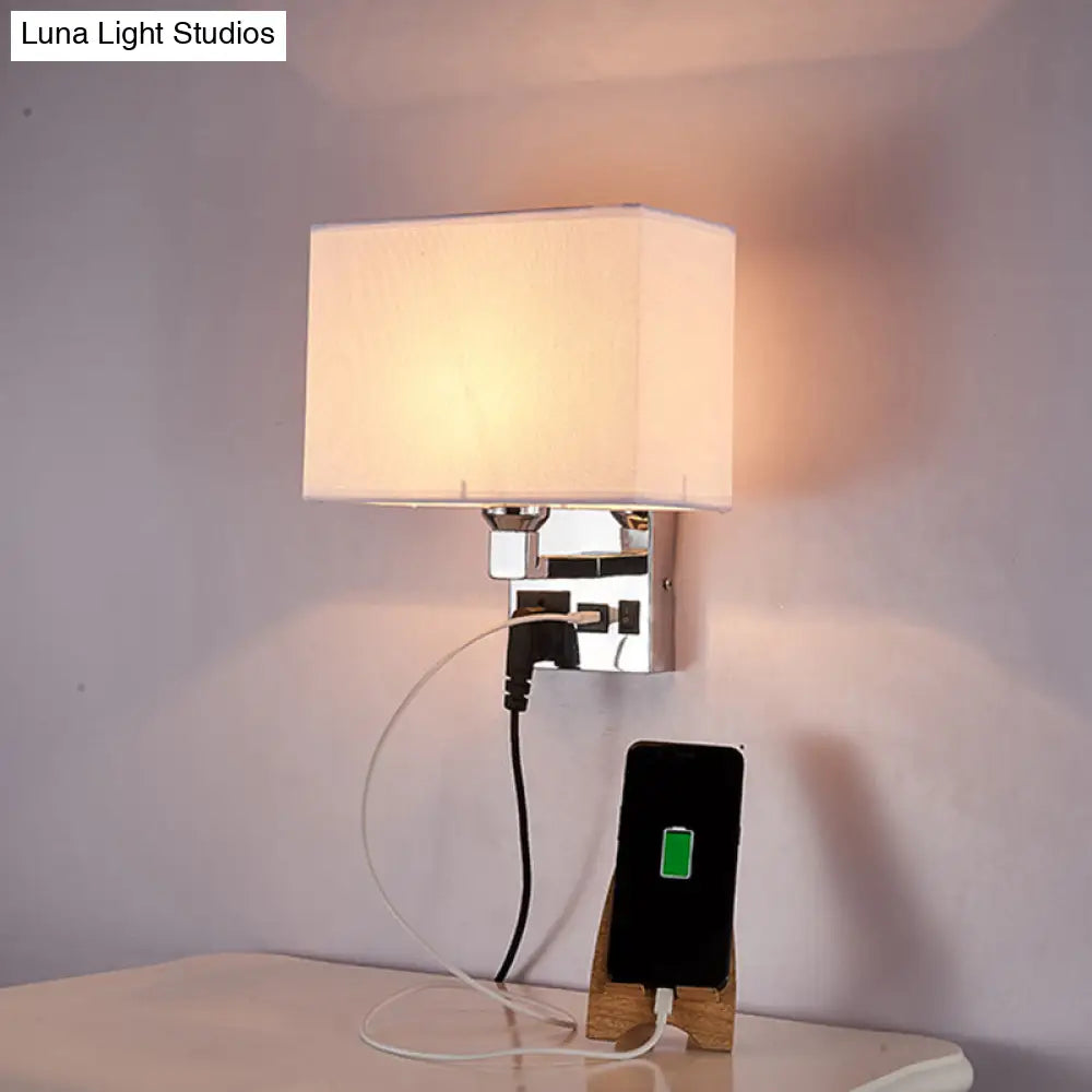 DecorBites™ DecorBites™ Sleek White/Flaxen Wall Lamp: Simplicity Single Fabric Sconce Light with Wall Socket and USB Port