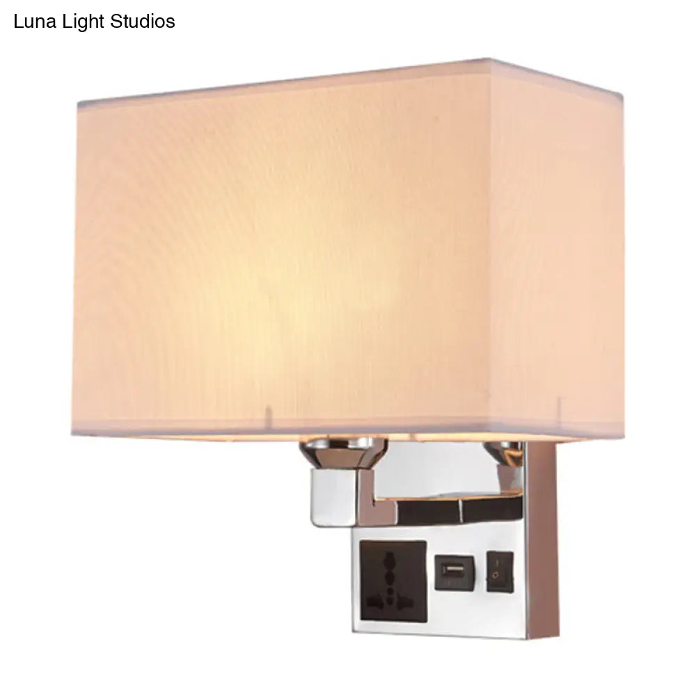 DecorBites™ DecorBites™ Sleek White/Flaxen Wall Lamp: Simplicity Single Fabric Sconce Light with Wall Socket and USB Port