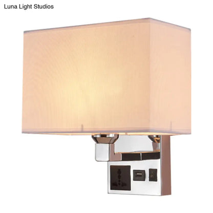 DecorBites™ DecorBites™ Sleek White/Flaxen Wall Lamp: Simplicity Single Fabric Sconce Light with Wall Socket and USB Port