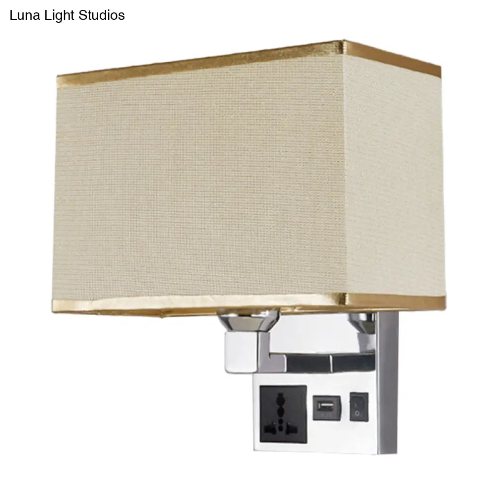 DecorBites™ DecorBites™ Sleek White/Flaxen Wall Lamp: Simplicity Single Fabric Sconce Light with Wall Socket and USB Port