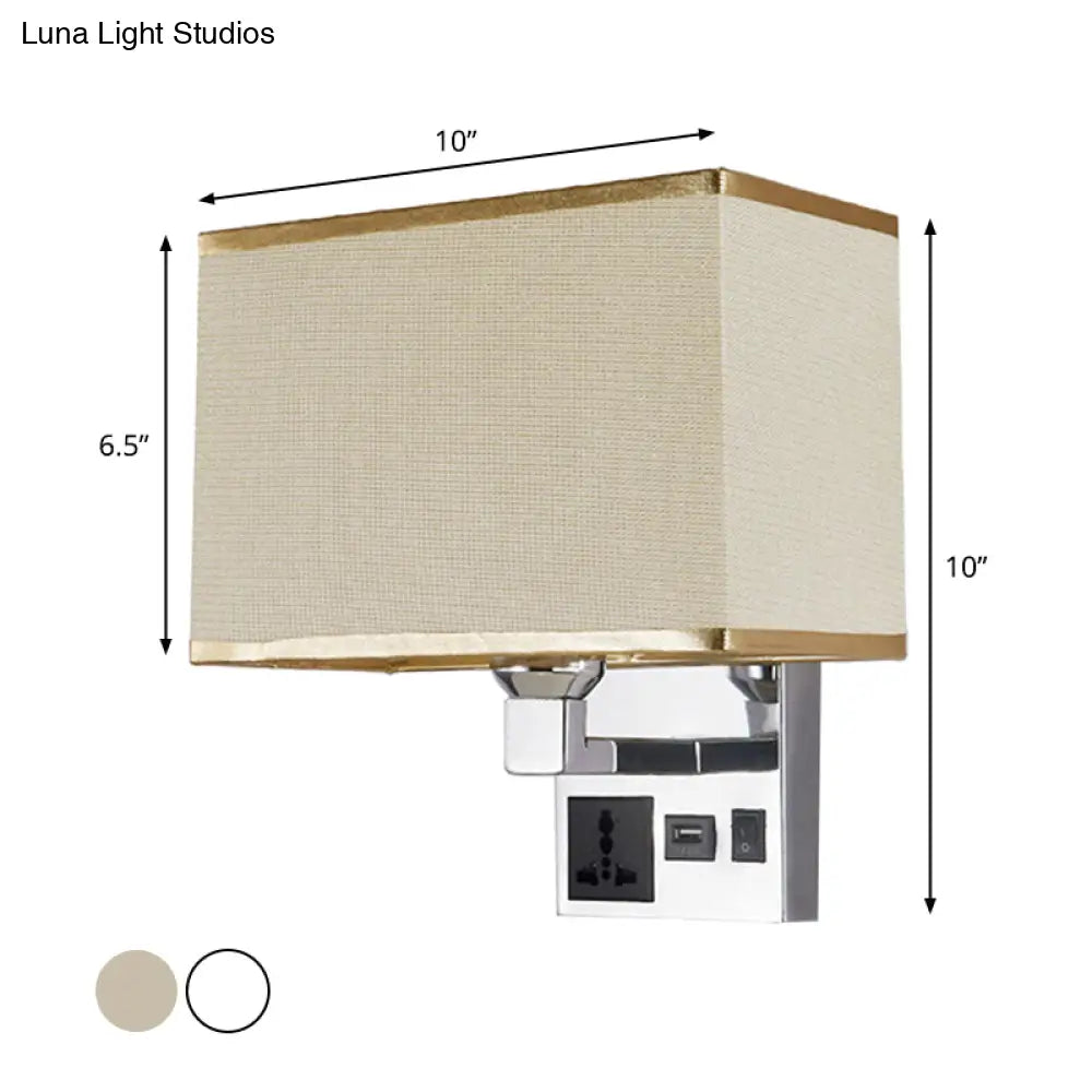 DecorBites™ DecorBites™ Sleek White/Flaxen Wall Lamp: Simplicity Single Fabric Sconce Light with Wall Socket and USB Port
