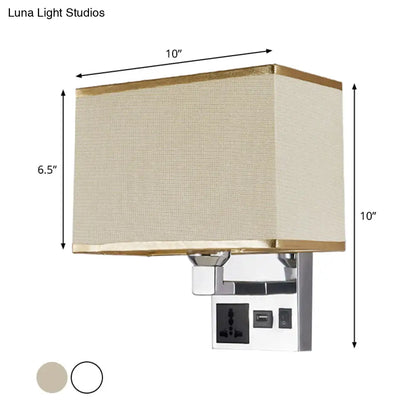 DecorBites™ DecorBites™ Sleek White/Flaxen Wall Lamp: Simplicity Single Fabric Sconce Light with Wall Socket and USB Port