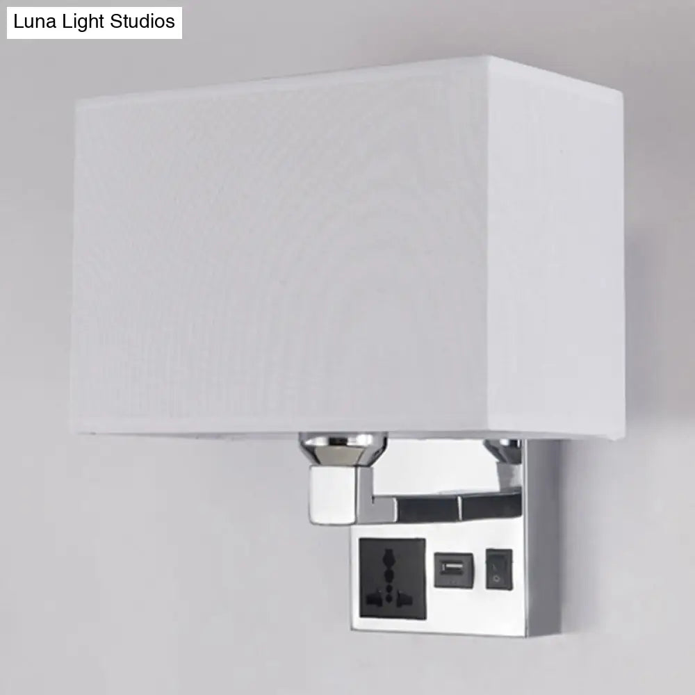 DecorBites™ DecorBites™ Sleek White/Flaxen Wall Lamp: Simplicity Single Fabric Sconce Light with Wall Socket and USB Port