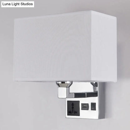 DecorBites™ DecorBites™ Sleek White/Flaxen Wall Lamp: Simplicity Single Fabric Sconce Light with Wall Socket and USB Port