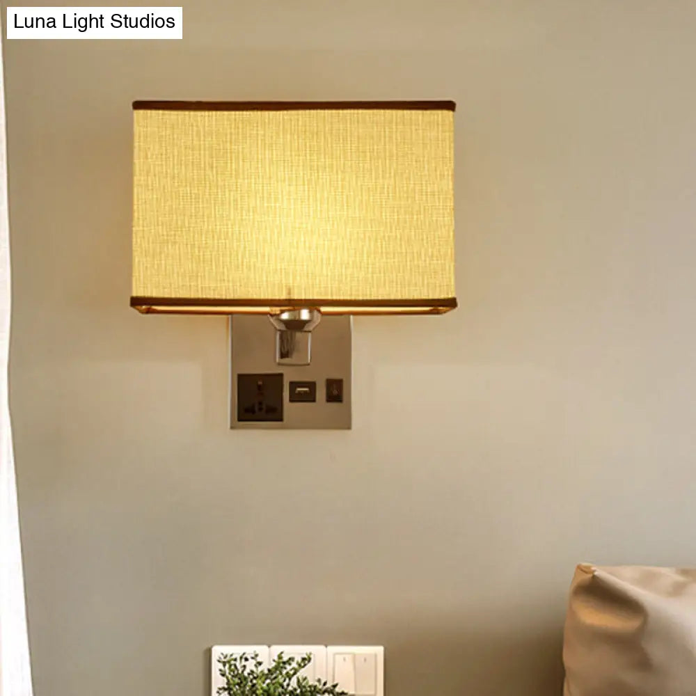 DecorBites™ DecorBites™ Sleek White/Flaxen Wall Lamp: Simplicity Single Fabric Sconce Light with Wall Socket and USB Port