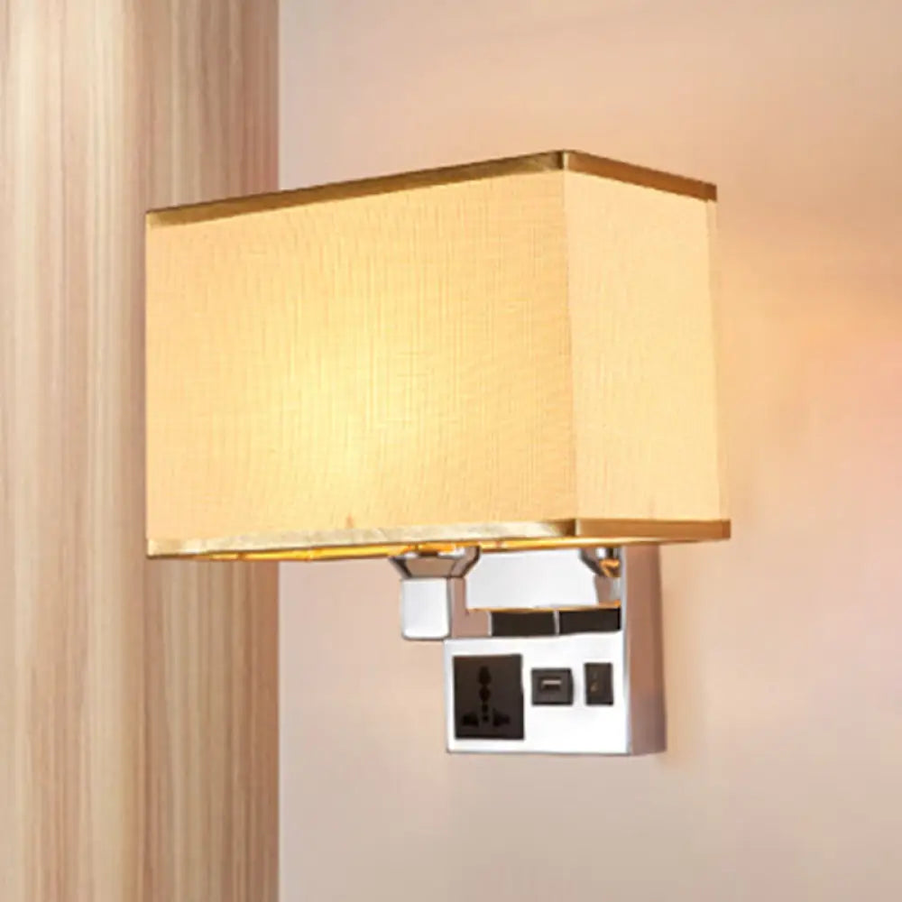 DecorBites™ DecorBites™ Sleek White/Flaxen Wall Lamp: Simplicity Single Fabric Sconce Light with Wall Socket and USB Port