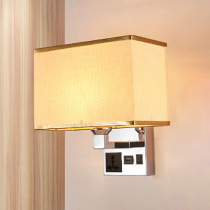 DecorBites™ DecorBites™ Sleek White/Flaxen Wall Lamp: Simplicity Single Fabric Sconce Light with Wall Socket and USB Port