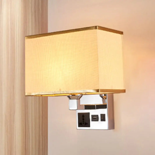 DecorBites™ DecorBites™ Sleek White/Flaxen Wall Lamp: Simplicity Single Fabric Sconce Light with Wall Socket and USB Port