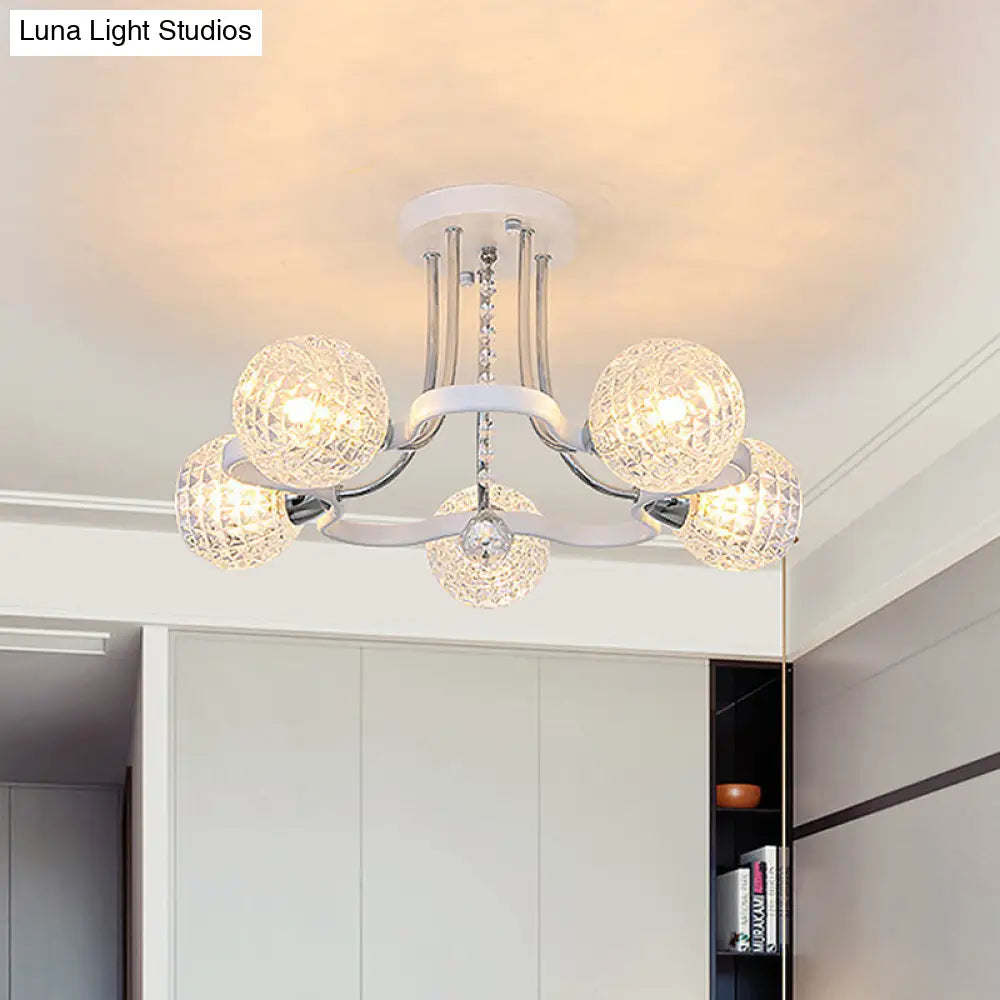 DecorBites™ DecorBites™ Sleek White Glass Ball Ceiling Light with Lattice Design - Semi Flush Mount, 3/5 Lights - Modern Bedroom Lighting