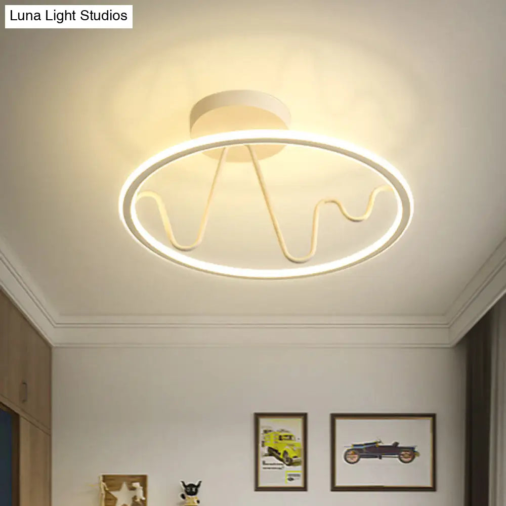 DecorBites™ DecorBites™ Sleek White LED Semi Flushmount Lighting with Ring and Spiral Design